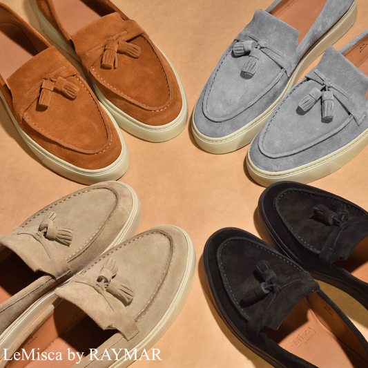 【LeMisca by RAYMAR】Sirius タッセルローファー ドレスレザースニーカー ブラック/ベージュ/ダークブラウン/ライトブルー 牛革スエード サイドマッケイ製法 Vibramラバーソール 23.5cm~27.5cm レミスカ レイマー スリップオン ビブラムソール
