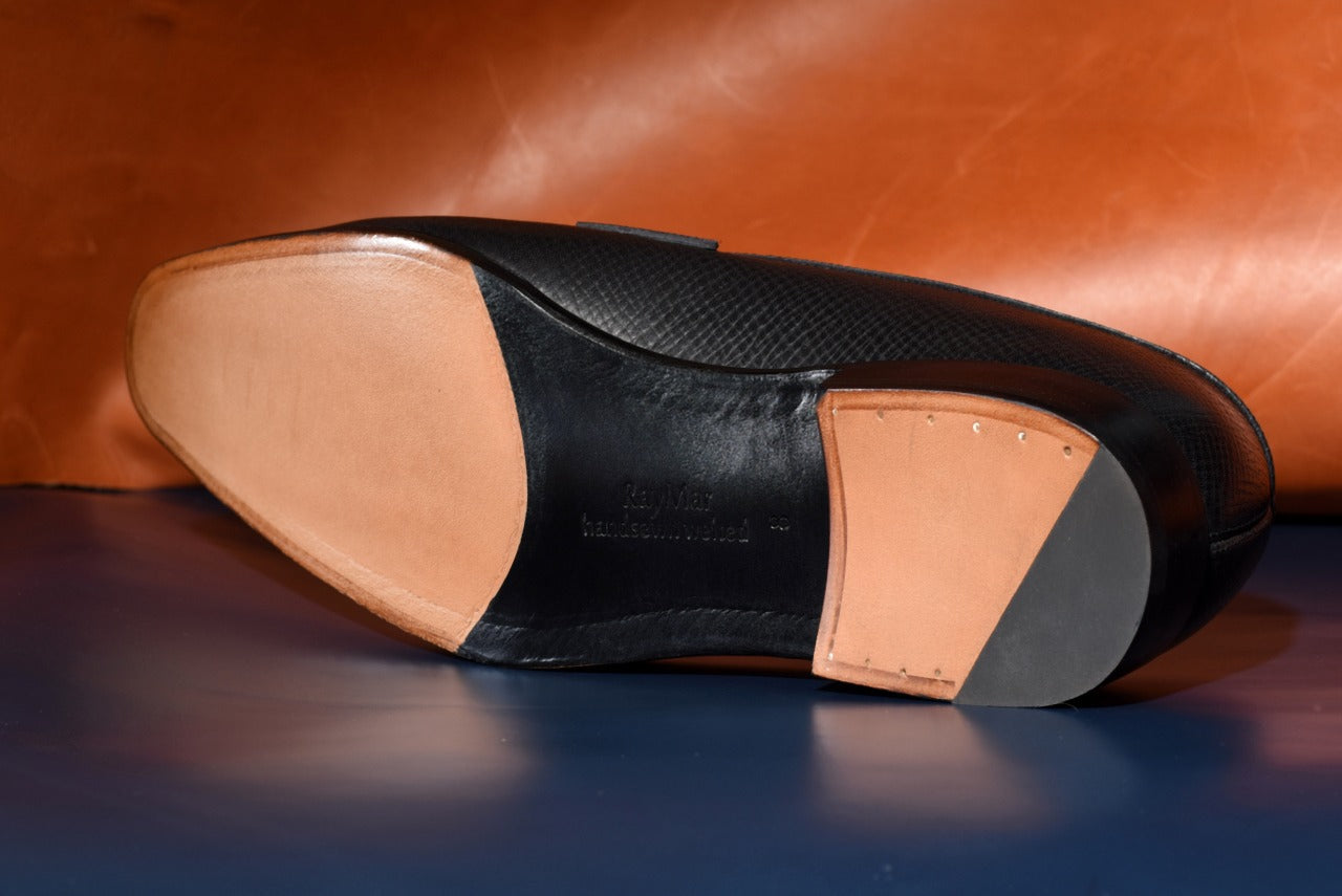 【RAYMAR】Aiden チゼルトゥスキンステッチUチップコインローファー ブラック ホーウィンハッチグレイン ハンドソーン製法 24.0cm~27.0cm レイマー (コピー)