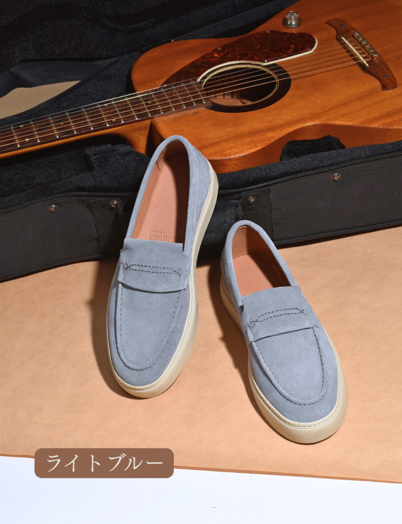 【LeMisca by RAYMAR】Kelly コインローファー ドレスレザースニーカー ブラック/ベージュ/ダークブラウン/ライトブルー 牛革スエード サイドマッケイ製法 Vibramラバーソール 23.5cm~27.5cm レミスカ レイマー スリップオン ビブラムソール