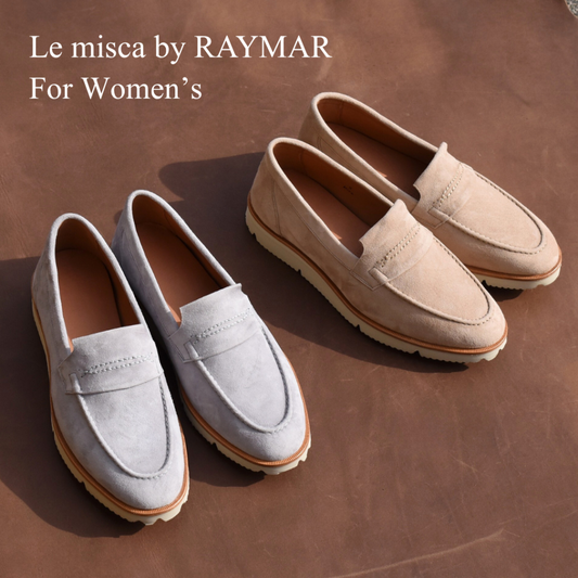 【レディース】Mira コインローファー ドレスレザースニーカー ベージュ/グレー 羊スエード革 Vibramラバーソール 22.5cm~25.0cm Le Misca by RAYMAR レミスカ レイマー ビブラムソール