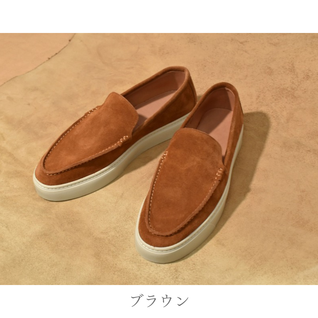 【LeMisca by RAYMAR】Ron バンプローファー ドレスレザースニーカー ベージュ/ブラウン 牛革スエード サイドマッケイ製法 Vibramラバーソール 24.0cm~27.0cm レミスカ レイマー ビブラムソール