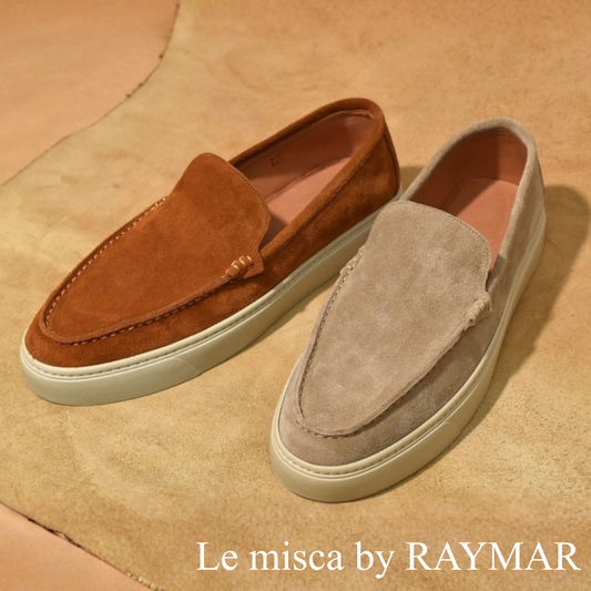 【LeMisca by RAYMAR】Ron バンプローファー ドレスレザースニーカー ベージュ/ブラウン 牛革スエード サイドマッケイ製法 Vibramラバーソール 24.0cm~27.0cm レミスカ レイマー ビブラムソール